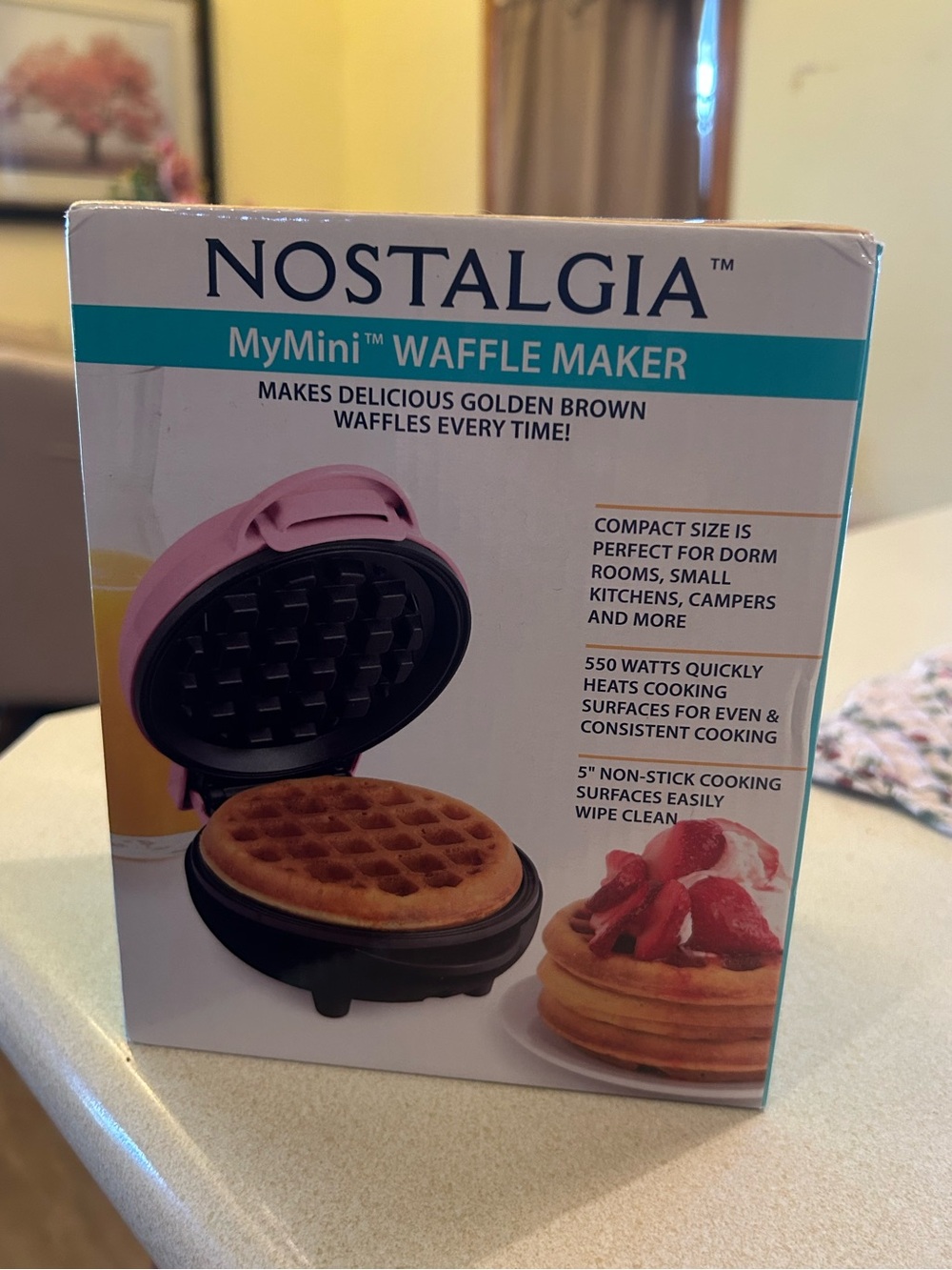 Nostalgia MyMini Waffle Maker in Pink with Black Plates